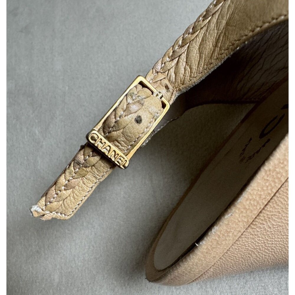Chanel Vintage Sling back Size 6G Beige Leather Heels Shoes - Picture 5 of 9